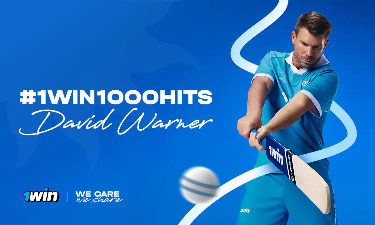 Australian cricket star David Warner poses as the official 1win brand ambassador.